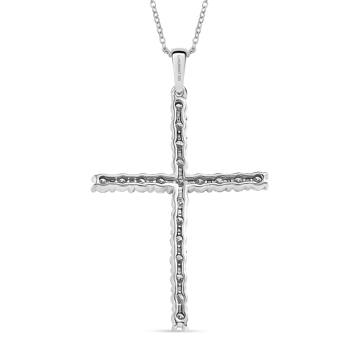 Luxuriant Lab Grown Diamond (SI-GH) Cross Pendant with Chain (Size 20) in Rhodium Overlay Sterling Silver 2.00 Ct.