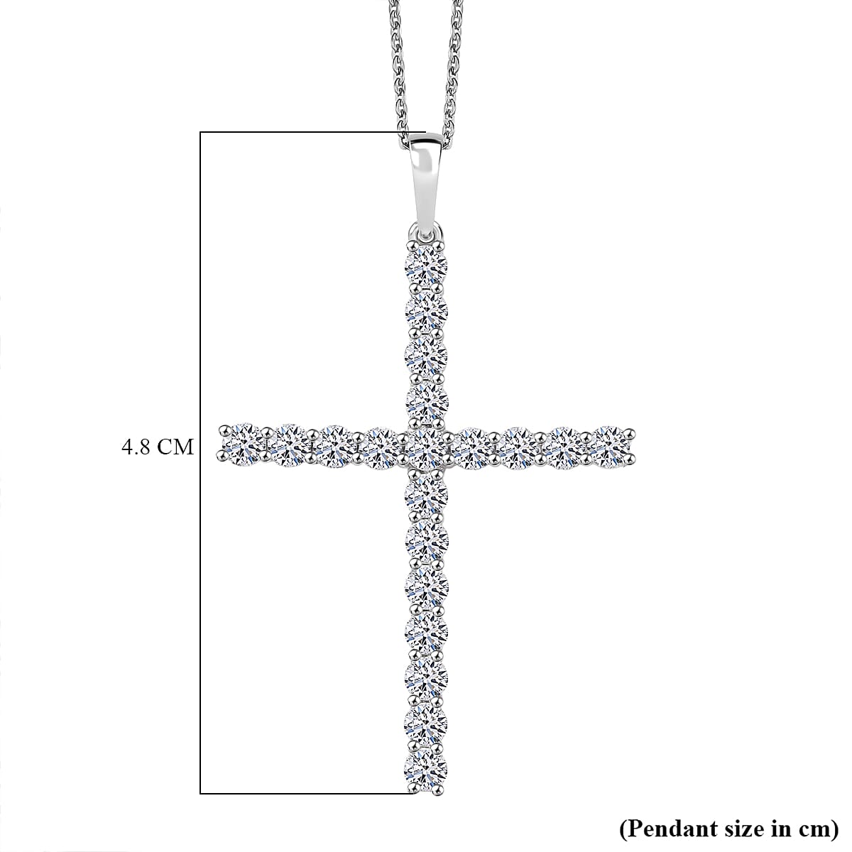 Luxuriant Lab Grown Diamond (SI-GH) Cross Pendant with Chain (Size 20) in Rhodium Overlay Sterling Silver 2.00 Ct.
