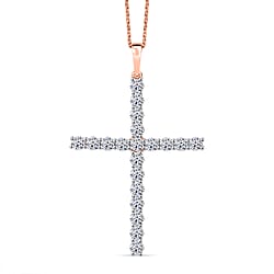 LUXURIANT 2 Ct. Lab Grown Diamond Cross Pendant with Torn Chain 19DC (Size 20) in 18K Vermeil Rose Gold Over Sterling Silver (SI-GH)
