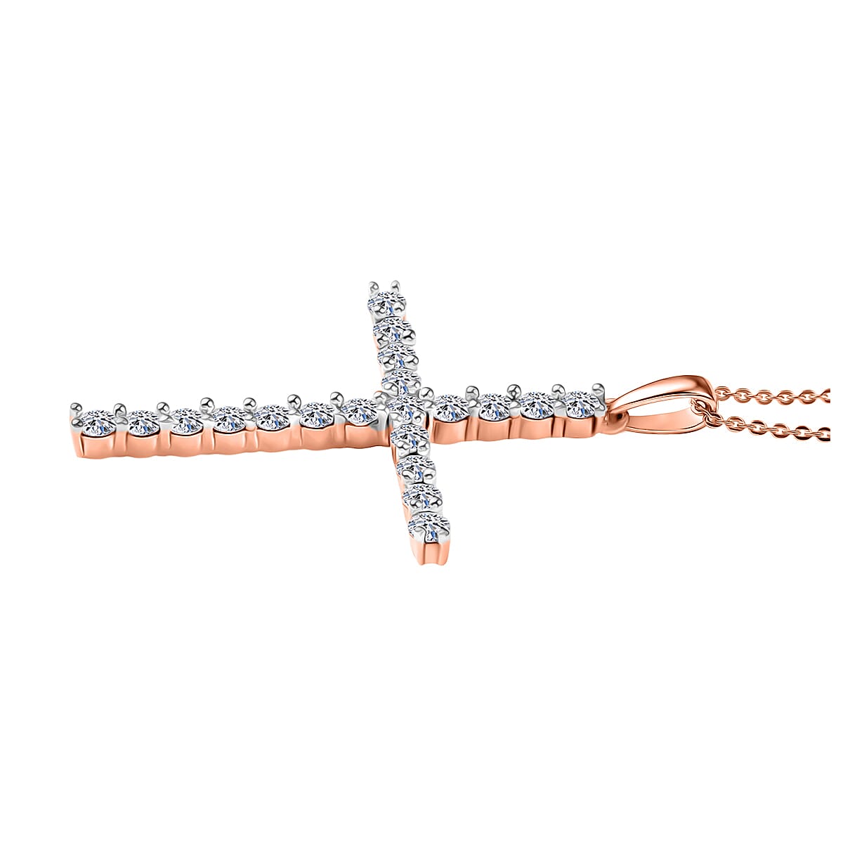 Luxuriant Lab Grown Diamond (SI-GH) Cross Pendant with Chain (Size 20) in 18K Vermeil Rose Gold Plated Sterling Silver 2.00 Ct.