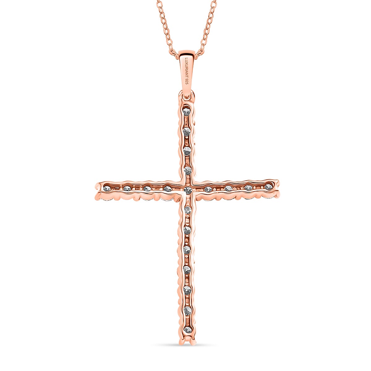 Luxuriant Lab Grown Diamond (SI-GH) Cross Pendant with Chain (Size 20) in 18K Vermeil Rose Gold Plated Sterling Silver 2.00 Ct.
