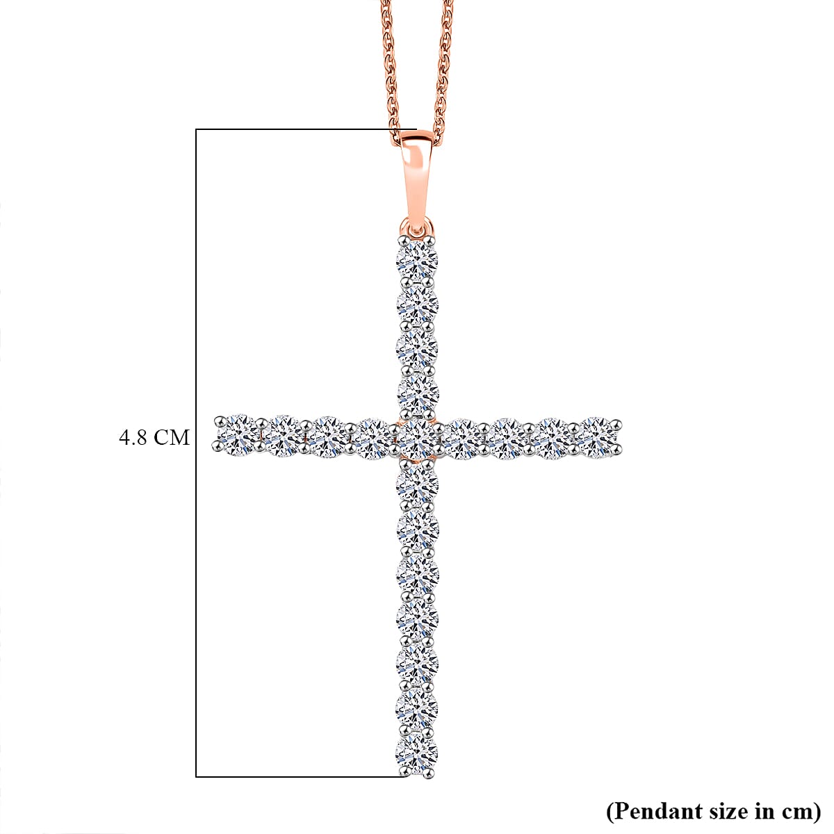 Luxuriant Lab Grown Diamond (SI-GH) Cross Pendant with Chain (Size 20) in 18K Vermeil Rose Gold Plated Sterling Silver 2.00 Ct.