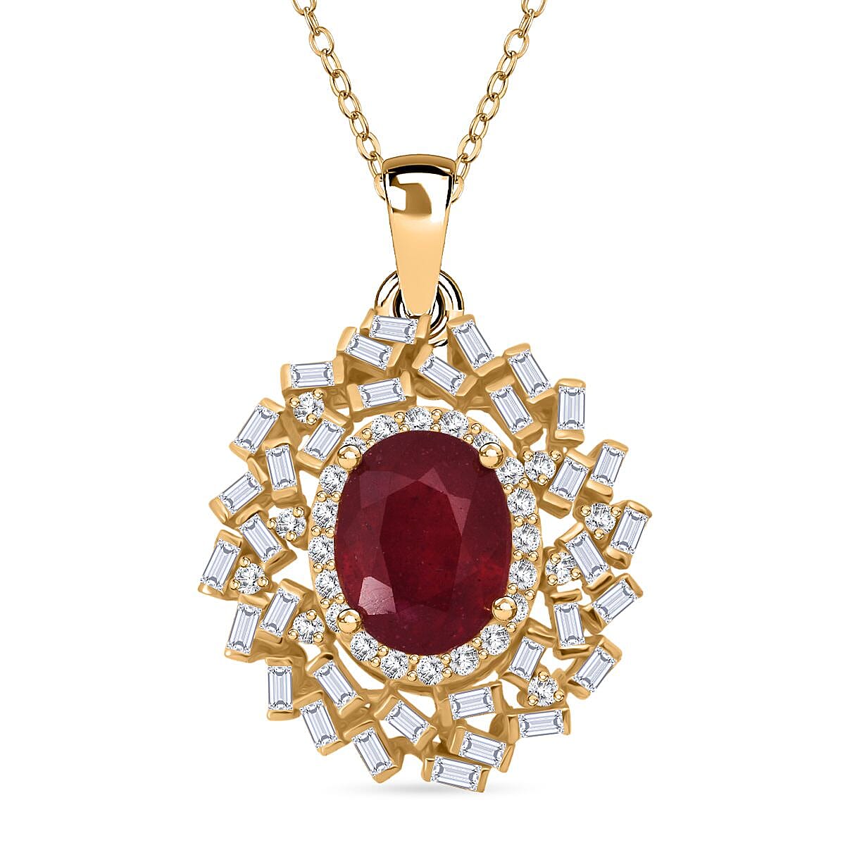 Fissure Filled Ruby,  Moissanite Pendant with Chain (Size 20) in 18K YG Vermeil Sterling Silver 0.80 ct  3.200  Ct.