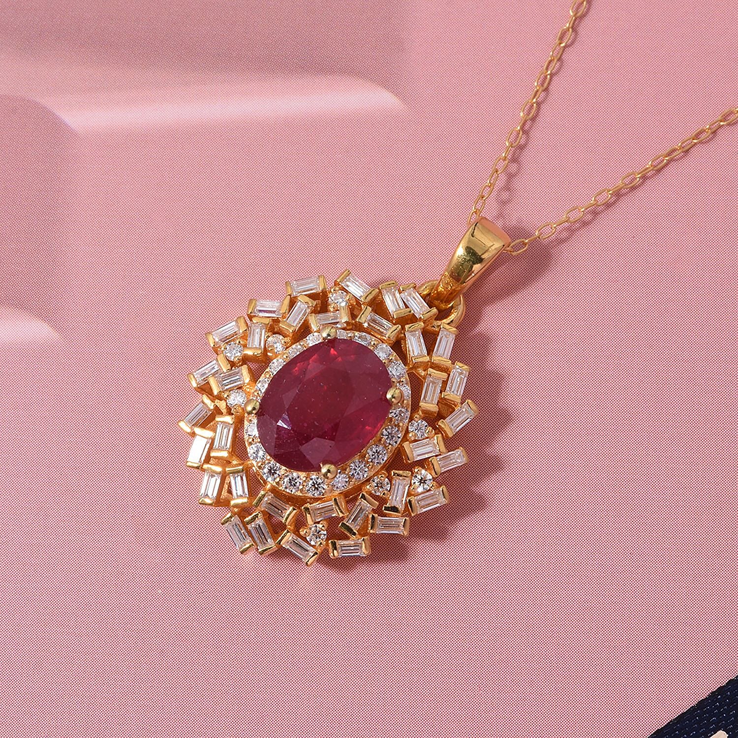 Fissure Filled Ruby,  Moissanite Pendant with Chain (Size 20) in 18K YG Vermeil Sterling Silver 0.80 ct  3.200  Ct.