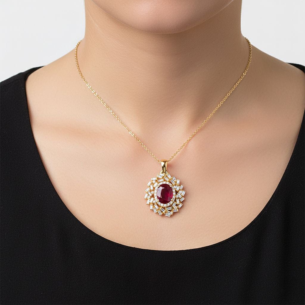 Fissure Filled Ruby,  Moissanite Pendant with Chain (Size 20) in 18K YG Vermeil Sterling Silver 0.80 ct  3.200  Ct.