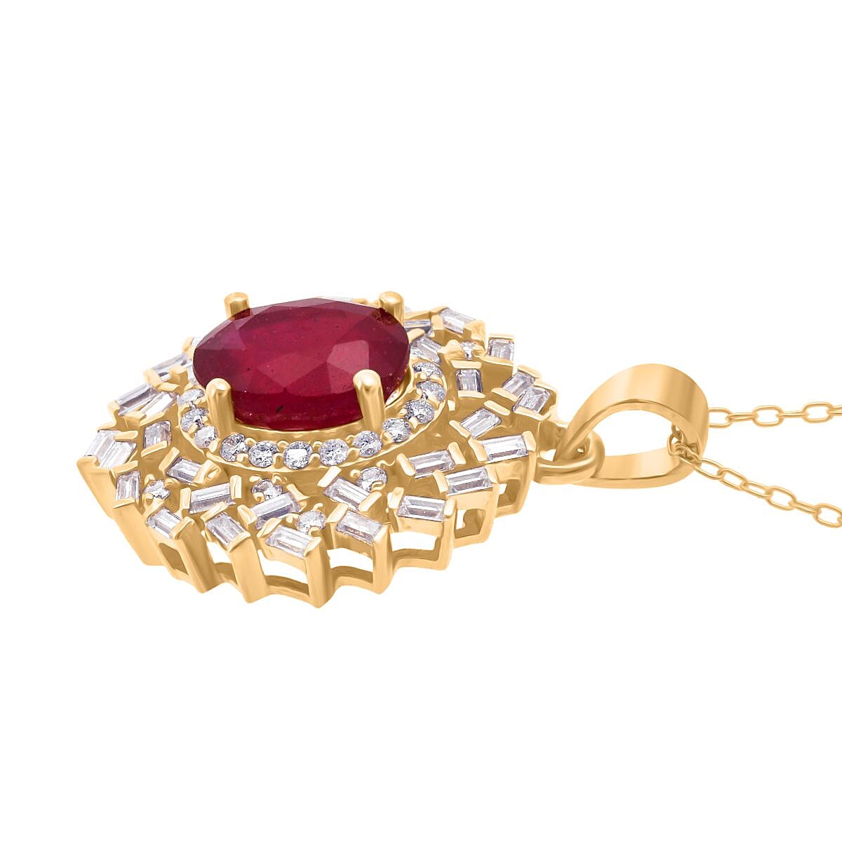 Fissure Filled Ruby,  Moissanite Pendant with Chain (Size 20) in 18K YG Vermeil Sterling Silver 0.80 ct  3.200  Ct.