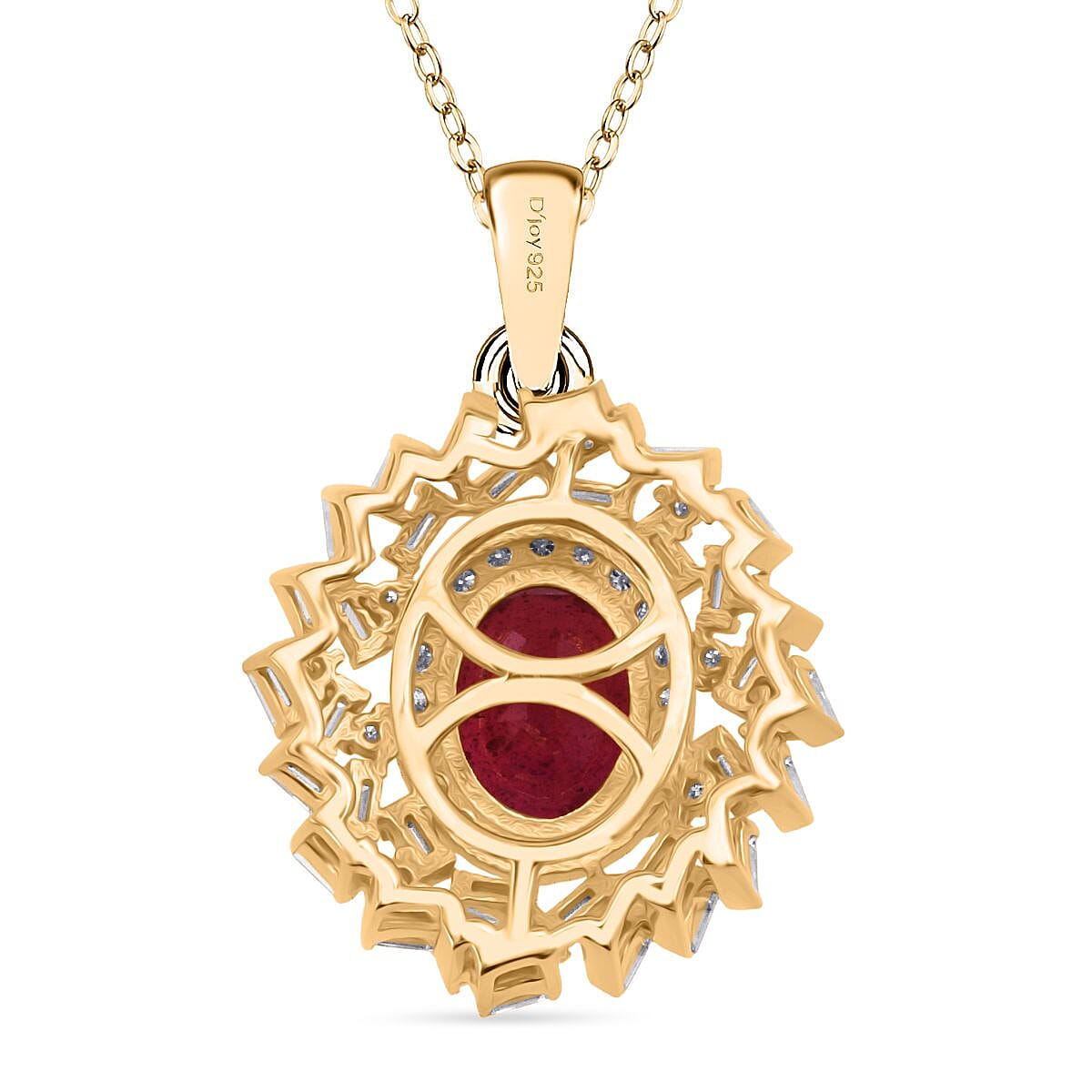 Fissure Filled Ruby,  Moissanite Pendant with Chain (Size 20) in 18K YG Vermeil Sterling Silver 0.80 ct  3.200  Ct.