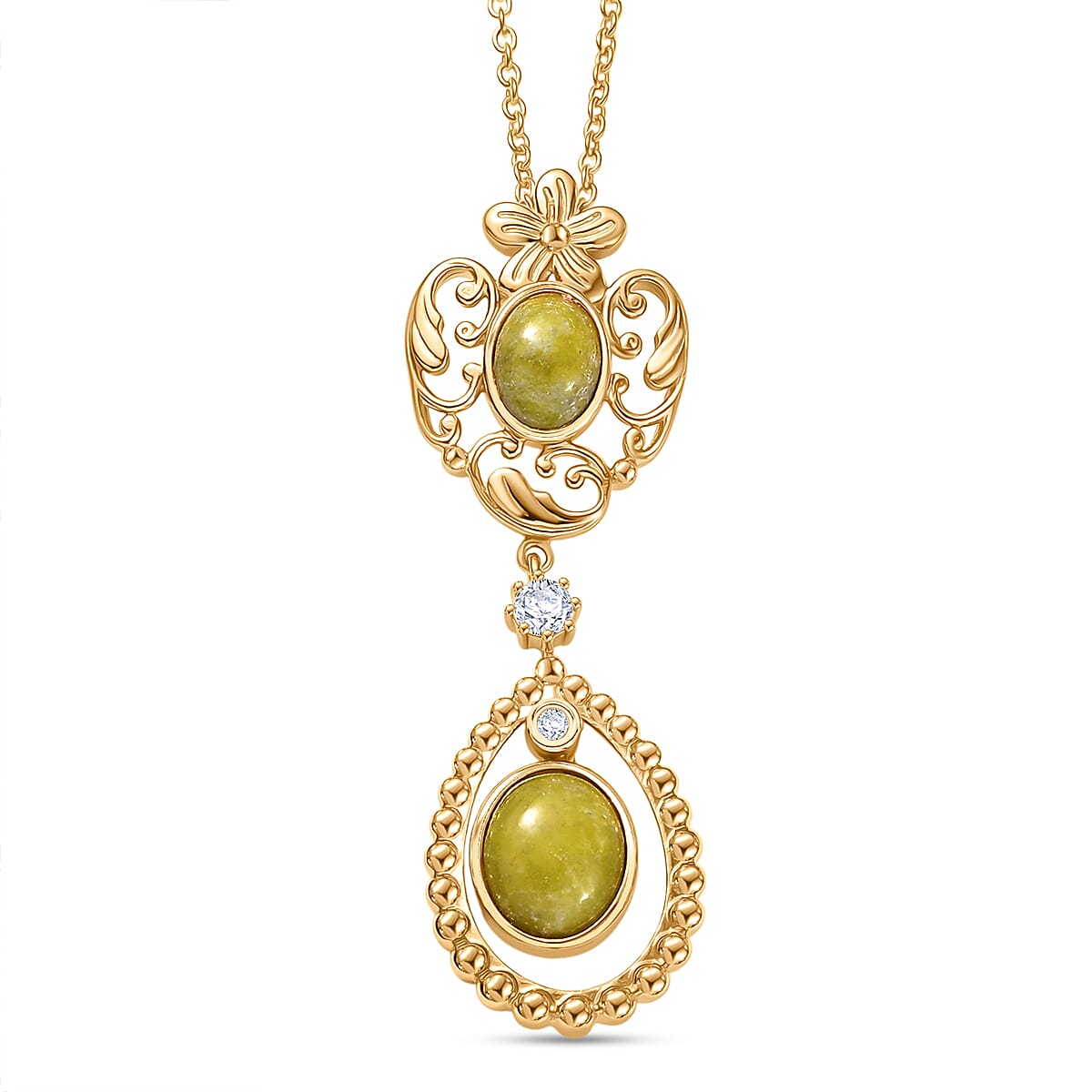 EverTrue Connemara Marble & White Topaz Pendant with Chain (Size 20) in Yellow Gold Plated 4.32 Ct.