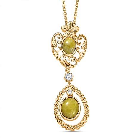 EverTrue Connemara Marble & White Topaz Pendant with Chain (Size 20) in Yellow Gold Plated 4.32 Ct.