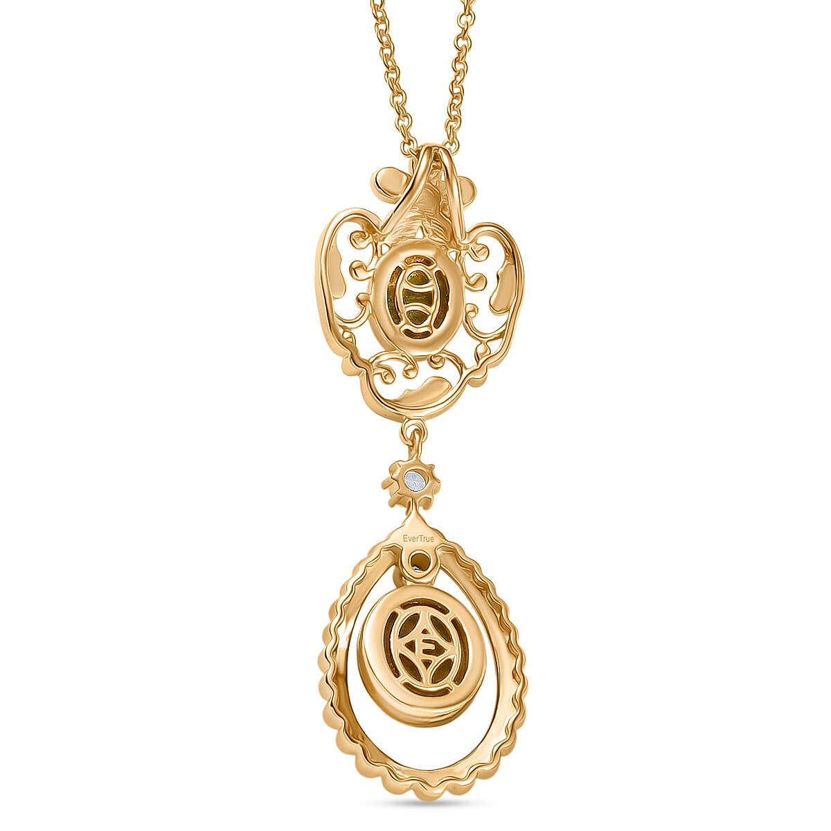 EverTrue Connemara Marble & White Topaz Pendant with Chain (Size 20) in Yellow Gold Plated 4.32 Ct.