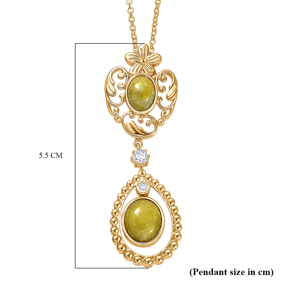 EverTrue Connemara Marble & White Topaz Pendant with Chain (Size 20) in Yellow Gold Plated 4.32 Ct.