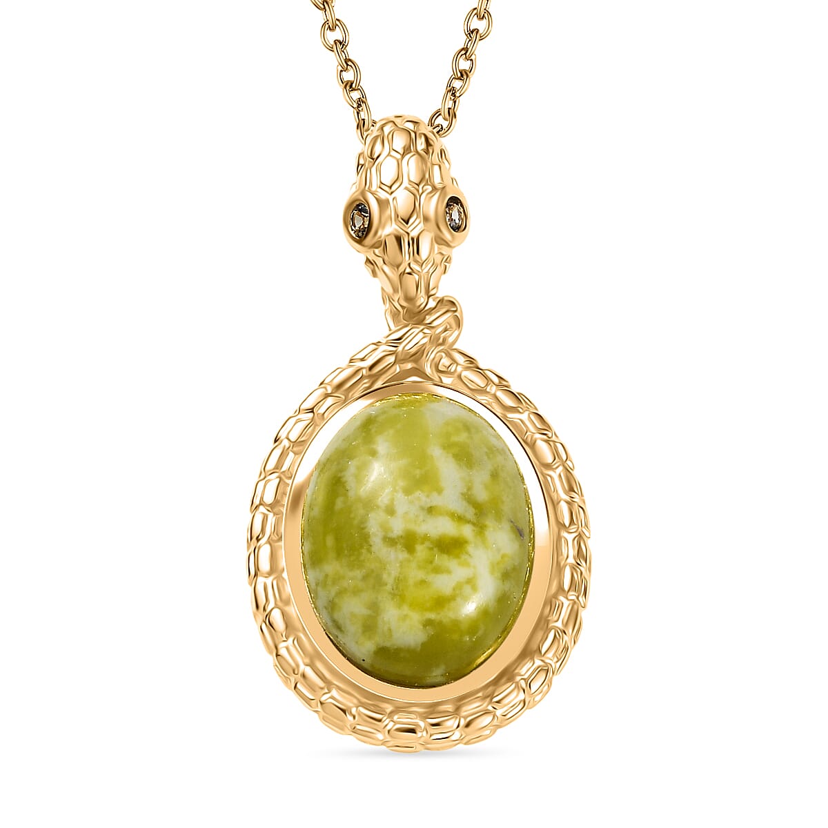EverTrue Connemara Marble & Green Sapphire Pendant with Chain (Size - 20) in Yellow Gold Tone 9.79 Ct.