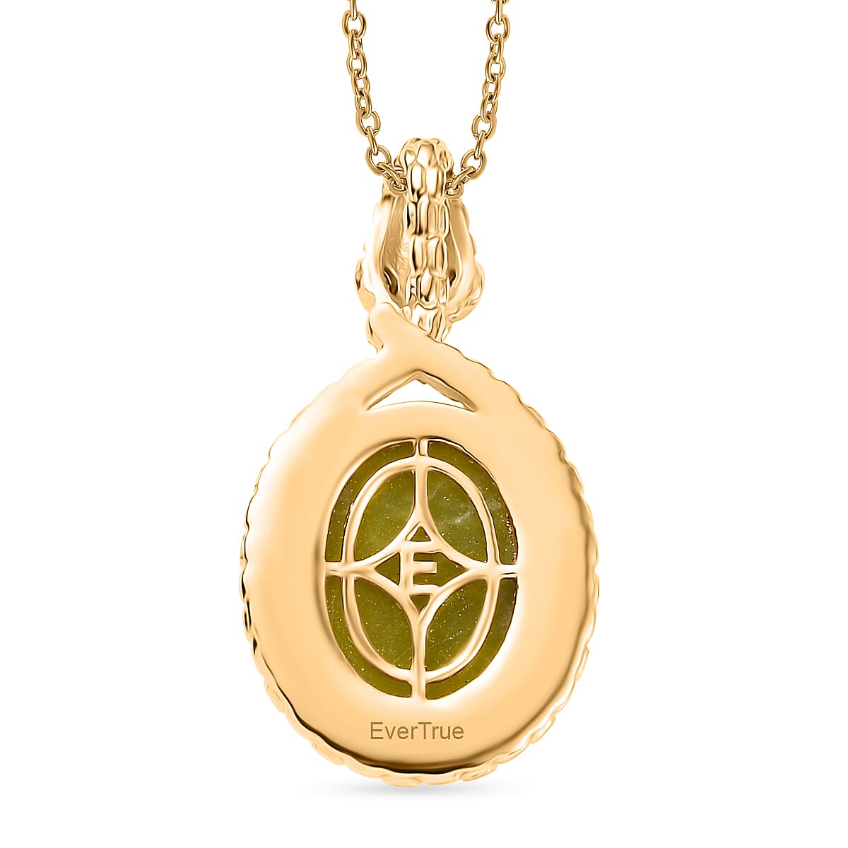 EverTrue Connemara Marble & Green Sapphire Pendant with Chain (Size - 20) in Yellow Gold Tone 9.79 Ct.