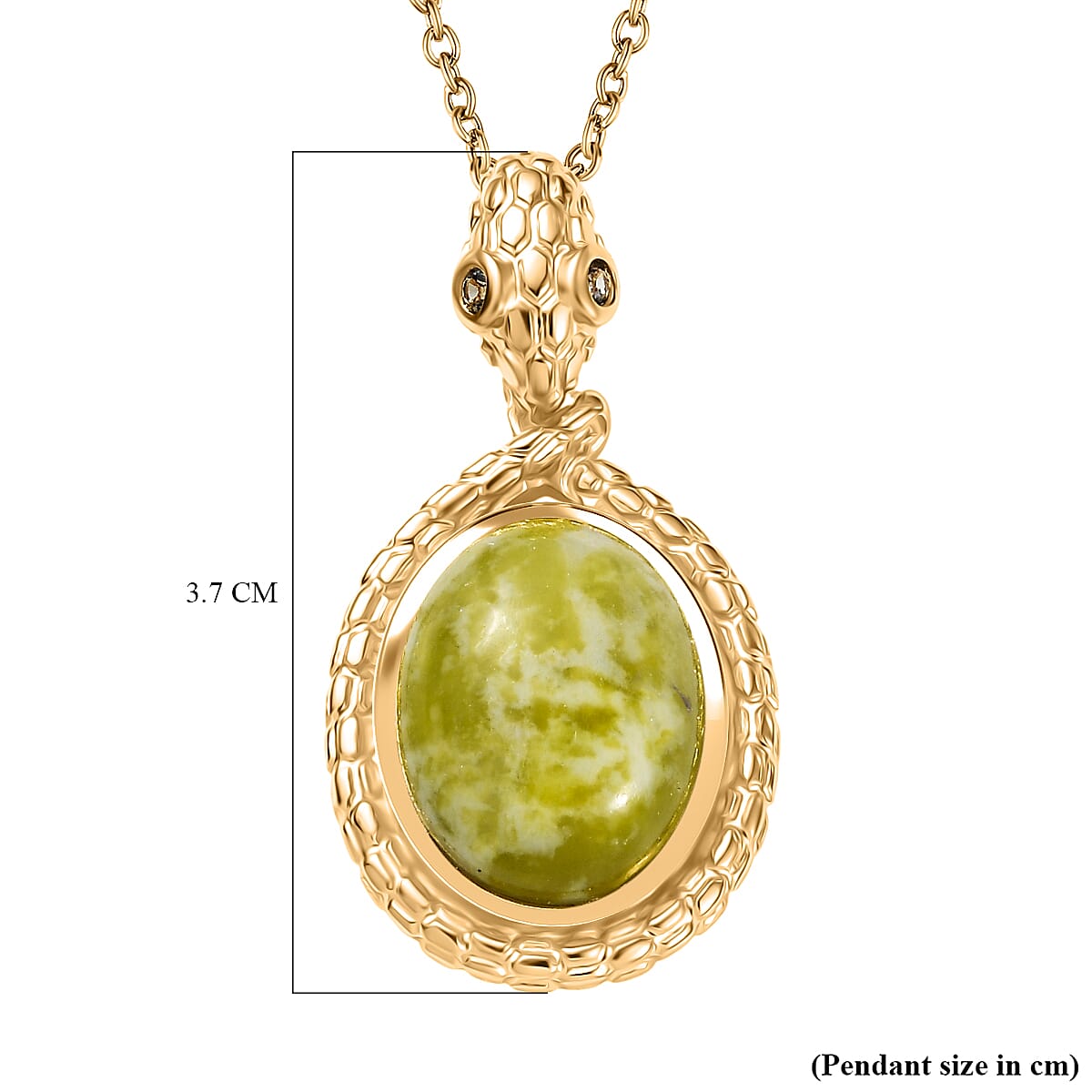 EverTrue Connemara Marble & Green Sapphire Pendant with Chain (Size - 20) in Yellow Gold Tone 9.79 Ct.