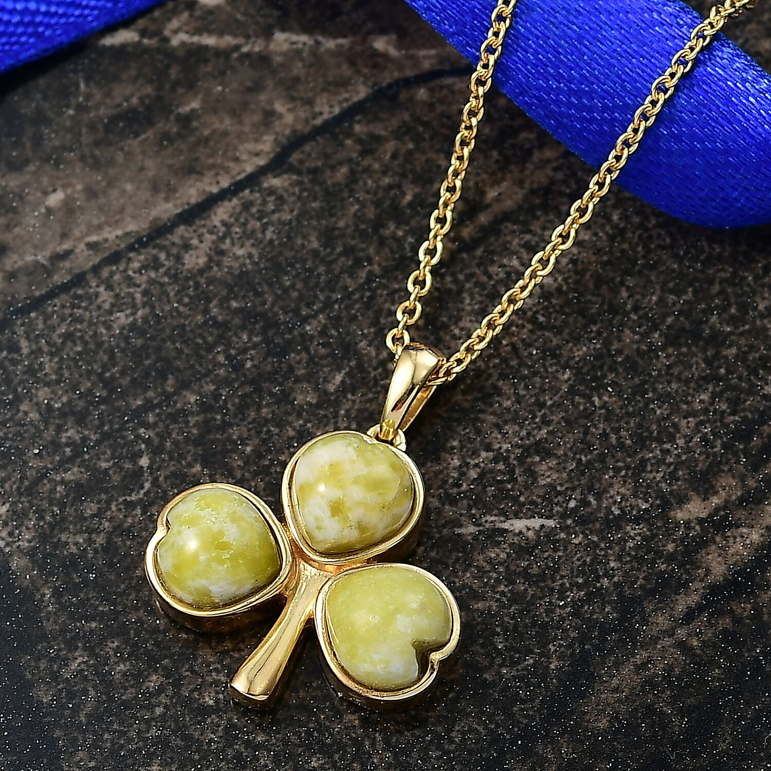 EverTrue Connemara Marble Pendant with Chain (Size - 20) in Yellow Gold Tone 6.20 Ct.