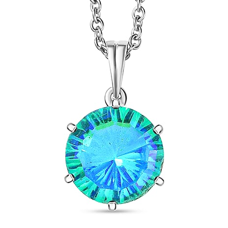 Peacock Triplet Quartz Pendant with Chain (Size 20) in Platinum Overlay Sterling Silver 5.06 Ct.