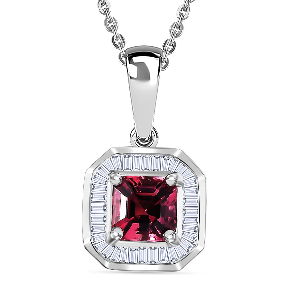 EXTREME RARE AND LIMITED - AAA Byzantine Tourmaline,  White Diamond Pendant with Chain (Size 20) in Rhodium Overlay Sterling Silver