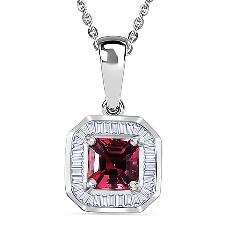EXTREME RARE AND LIMITED - AAA Byzantine Tourmaline,  White Diamond Pendant with Chain (Size 20) in Rhodium Overlay Sterling Silver