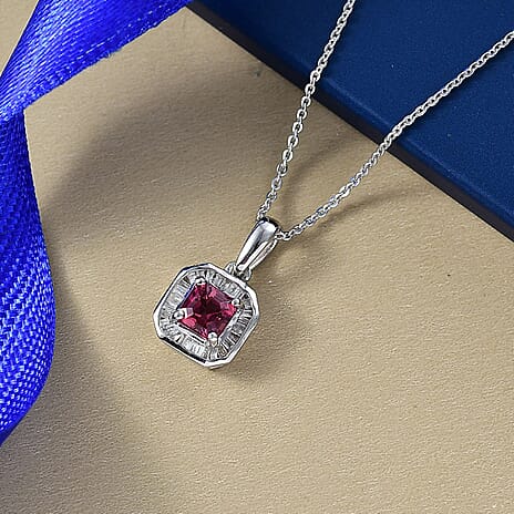 EXTREME RARE AND LIMITED - AAA Byzantine Tourmaline,  White Diamond Pendant with Chain (Size 20) in Rhodium Overlay Sterling Silver