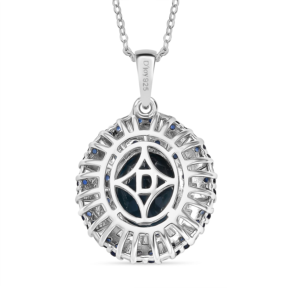 D'Joy London Blue Topaz, Moissanite & Blue Sapphire Pendant with Chain (Size 20) in Rhodium Overlay Sterling Silver 5.71 Ct.