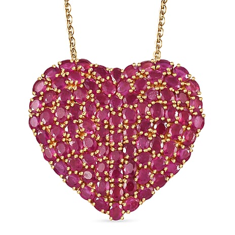 D'Joy African Ruby Heart Pendant with Chain (Size 20) in 18K Vermeil Yellow Gold Plated Sterling Silver 22.62 Ct, Silver Wt. 11.01 Gms.
