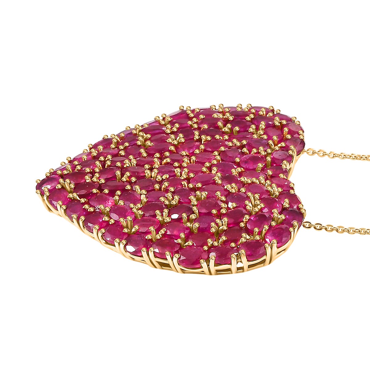 D'Joy African Ruby Heart Pendant with Chain (Size 20) in 18K Vermeil Yellow Gold Plated Sterling Silver 22.62 Ct, Silver Wt. 11.01 Gms.