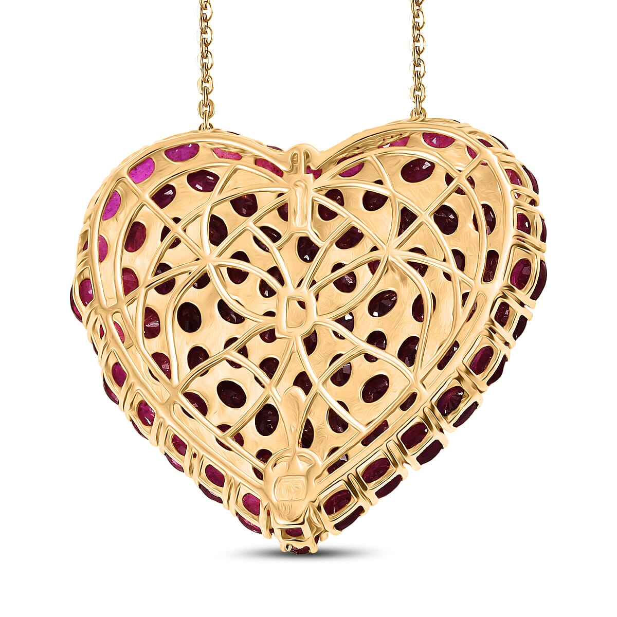 D'Joy African Ruby Heart Pendant with Chain (Size 20) in 18K Vermeil Yellow Gold Plated Sterling Silver 22.62 Ct, Silver Wt. 11.01 Gms.