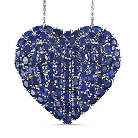 D'Joy Masoala Sapphire Heart Pendant with Chain (Size 20) in Rhodium Overlay Sterling Silver 23.17 Ct, Silver Wt. 10.79 Gms.