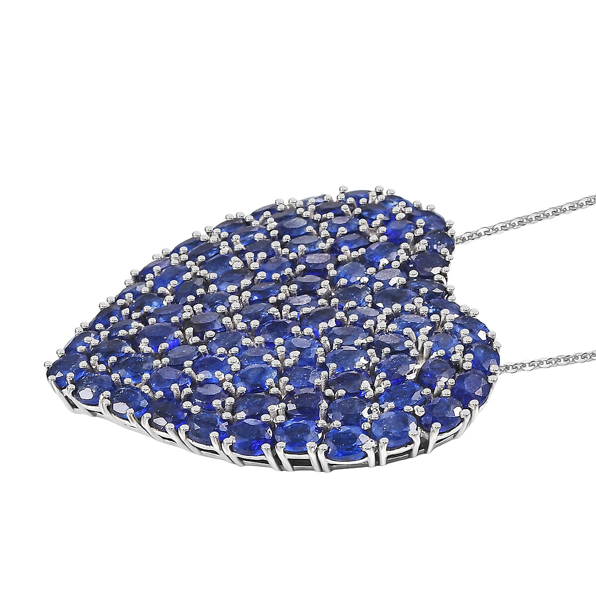 D'Joy Masoala Sapphire Heart Pendant with Chain (Size 20) in Rhodium Overlay Sterling Silver 23.17 Ct, Silver Wt. 10.79 Gms.