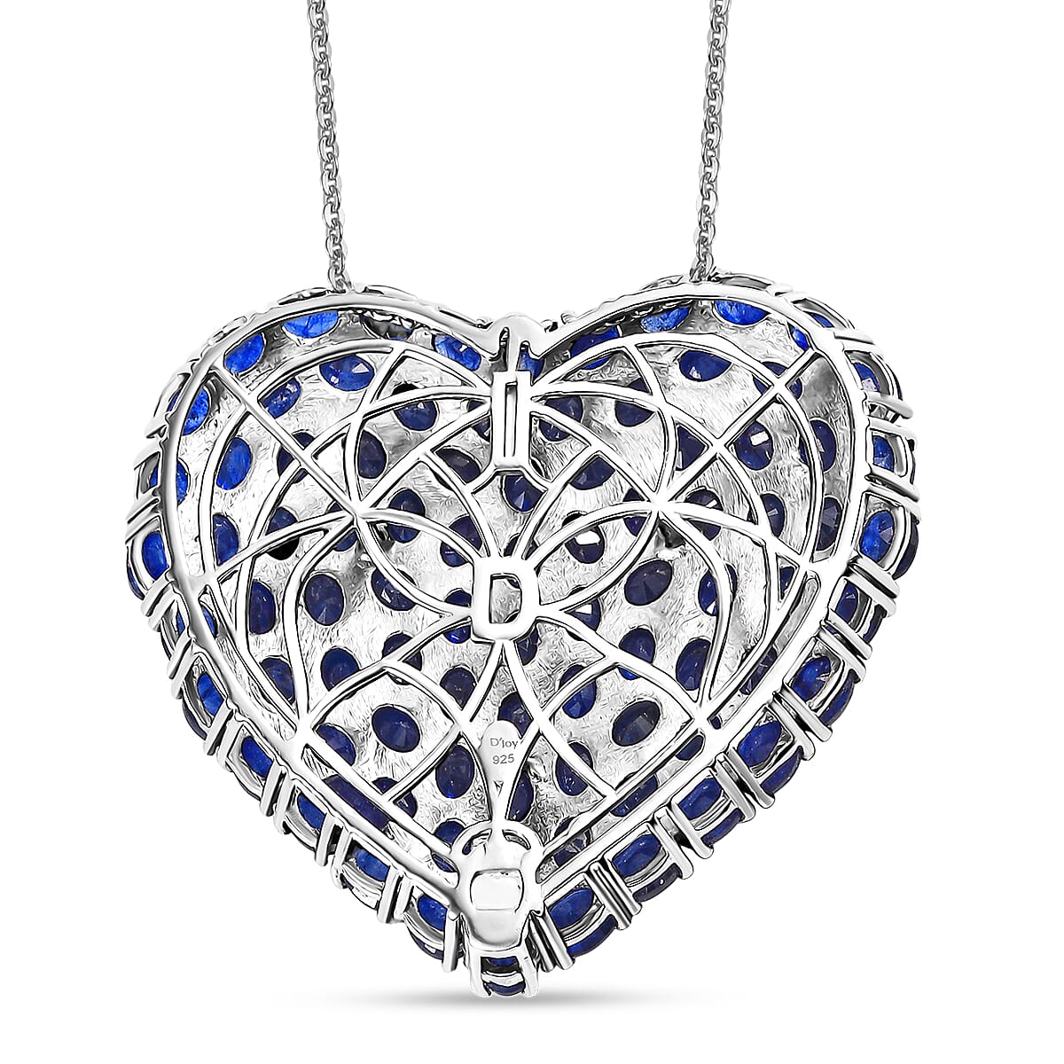 D'Joy Masoala Sapphire Heart Pendant with Chain (Size 20) in Rhodium Overlay Sterling Silver 23.17 Ct, Silver Wt. 10.79 Gms.
