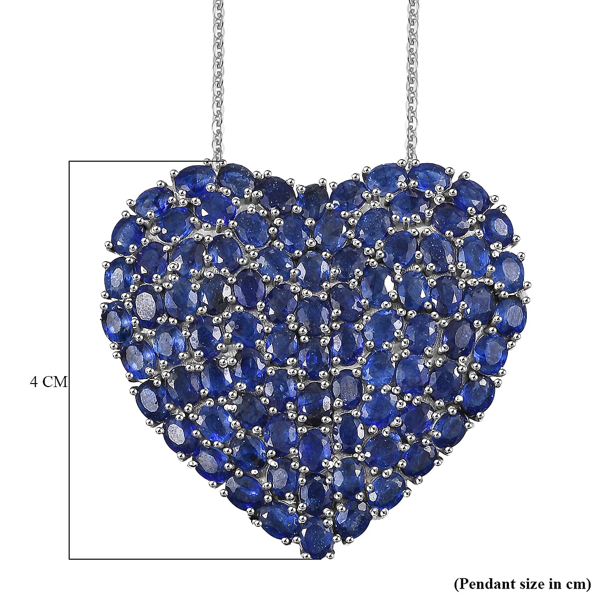 D'Joy Masoala Sapphire Heart Pendant with Chain (Size 20) in Rhodium Overlay Sterling Silver 23.17 Ct, Silver Wt. 10.79 Gms.