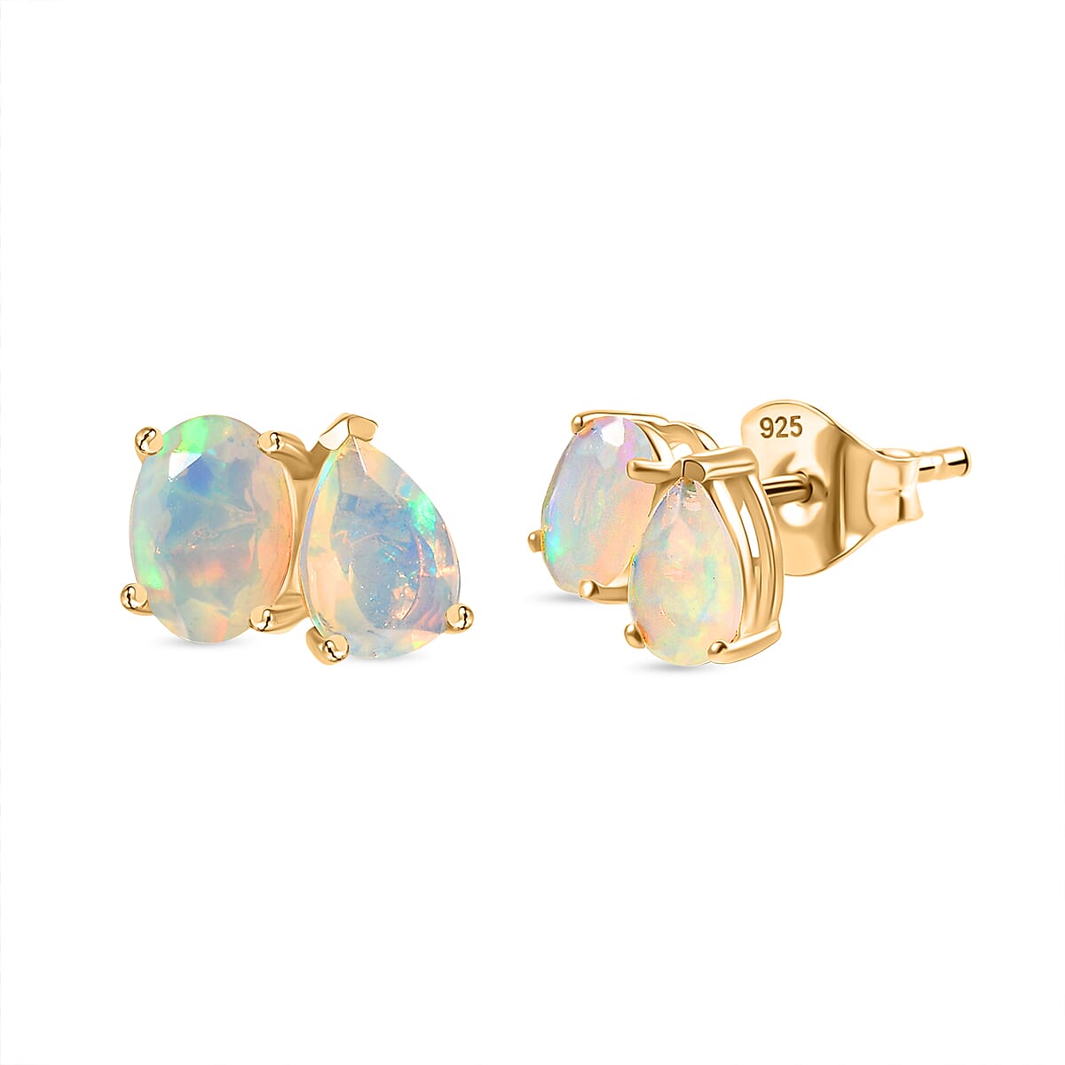 3 Piece Set - D'Joy Ethiopian Opal Earring, Ring & Pendant with Chain (Size 20) in 18K Vermeil Yellow Gold Plated Sterling Silver 2.93 Ct.