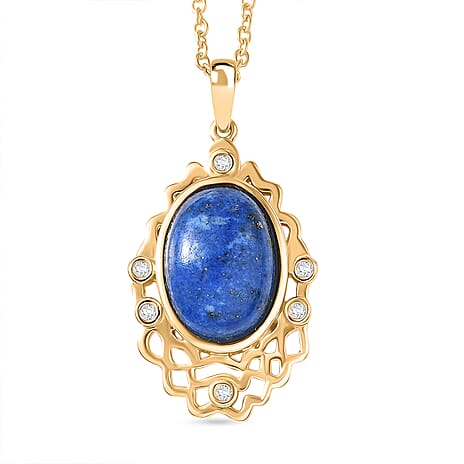Lapis Lagoon & White Zircon Pendant with Chain (Size - 20) in Yellow Gold Tone 7.12 Ct.