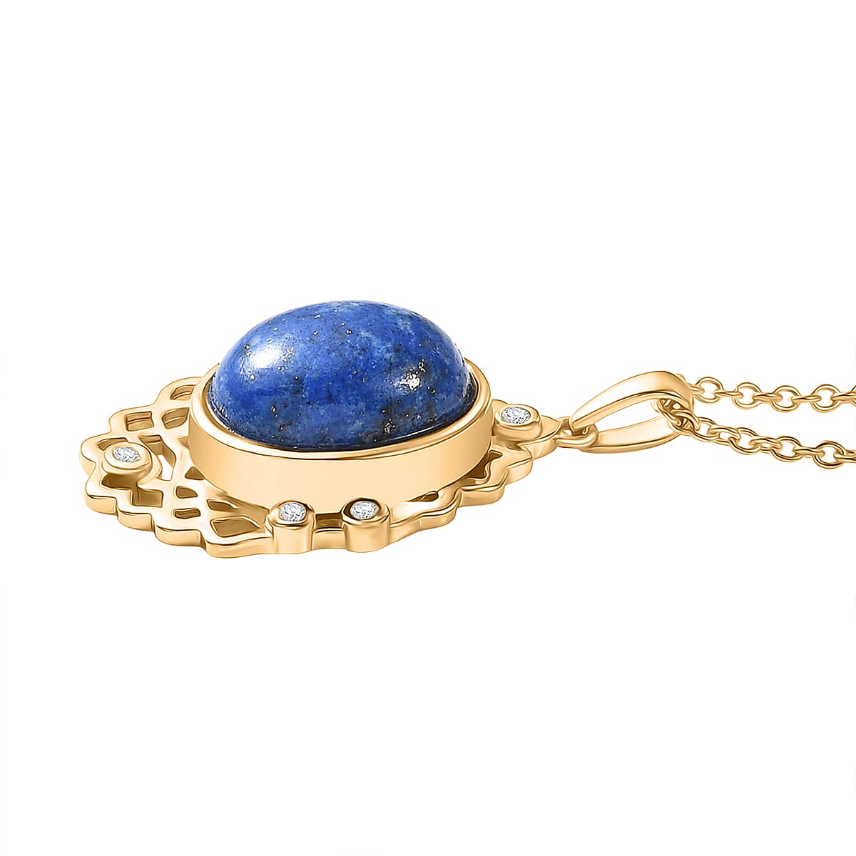 Lapis Lagoon & White Zircon Pendant with Chain (Size - 20) in Yellow Gold Tone 7.12 Ct.