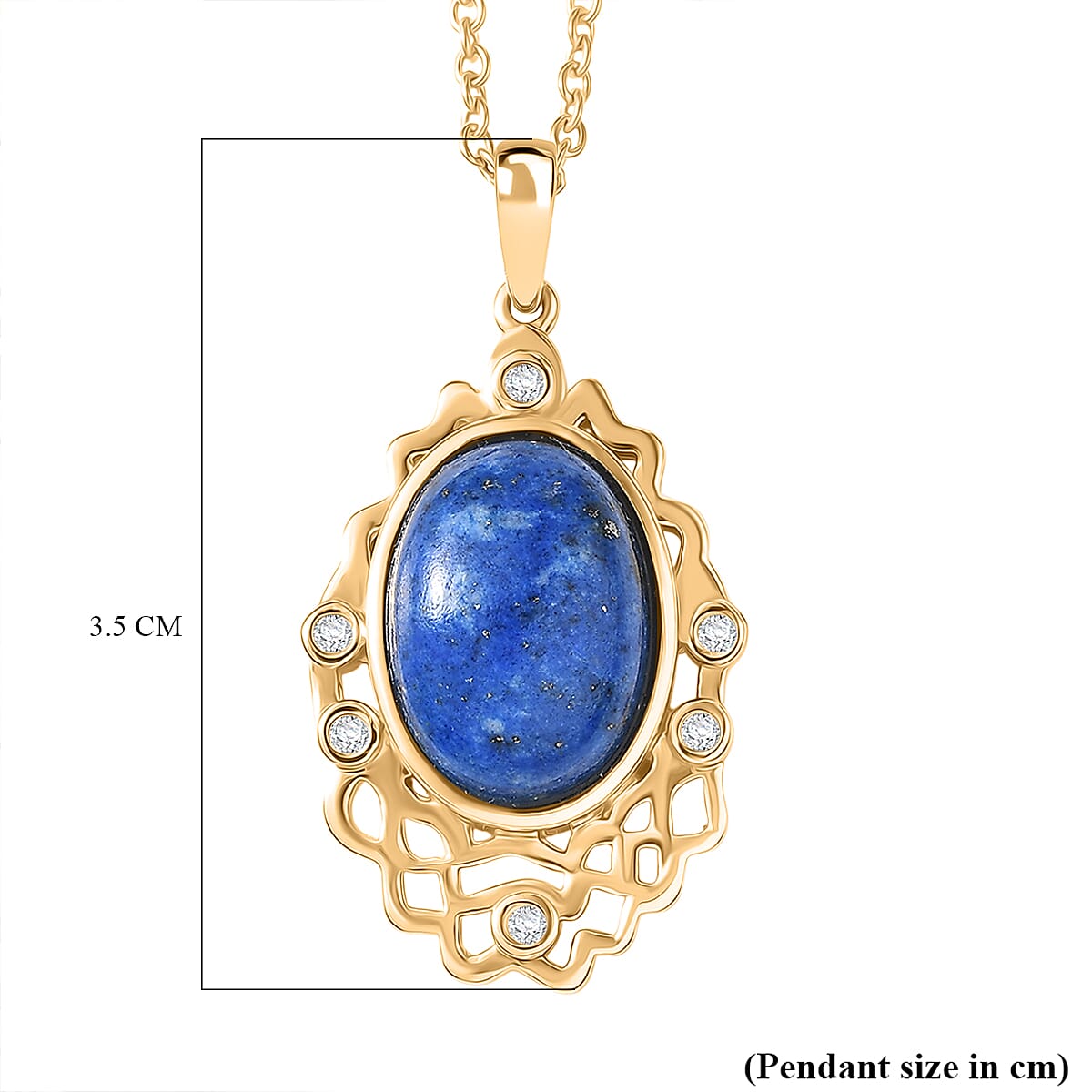Lapis Lagoon & White Zircon Pendant with Chain (Size - 20) in Yellow Gold Tone 7.12 Ct.