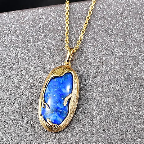Lapis Lagoon Oval Cut Pendant with Chain (Size - 20) 21.13 Ct.