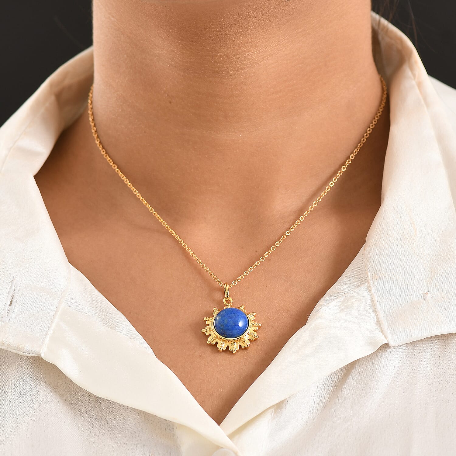 EverTrue Lapis Lagoon Pendant with Chain (Size - 20) in Yellow Gold Tone 7.98 Ct.