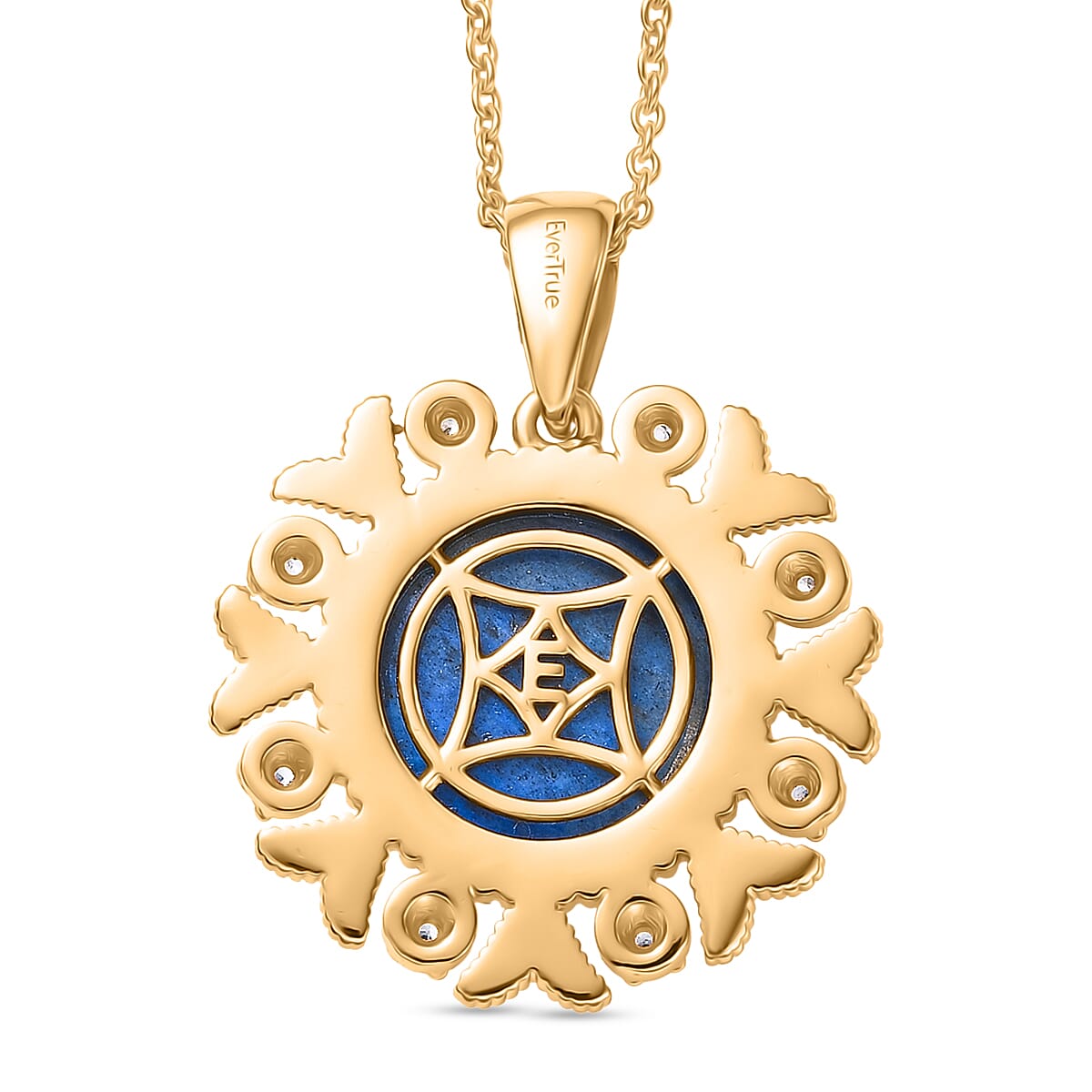 EverTrue Lapis Lagoon & White Zircon Pendant with Chain (Size - 20) in Yellow Gold Tone 15.24 Ct.