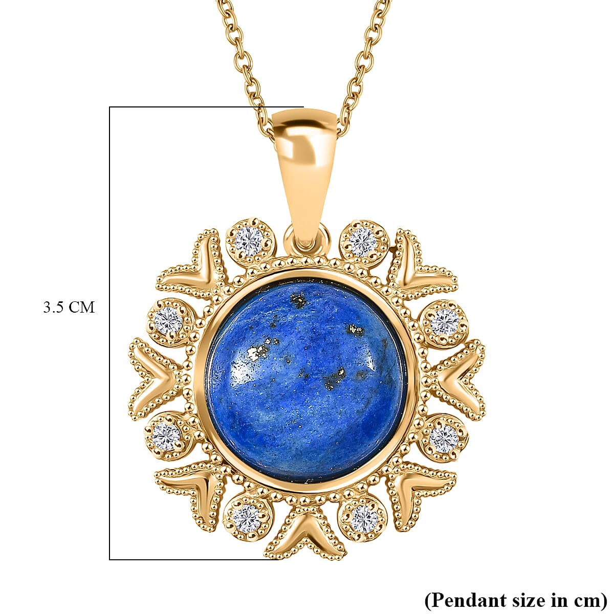 EverTrue Lapis Lagoon & White Zircon Pendant with Chain (Size - 20) in Yellow Gold Tone 15.24 Ct.