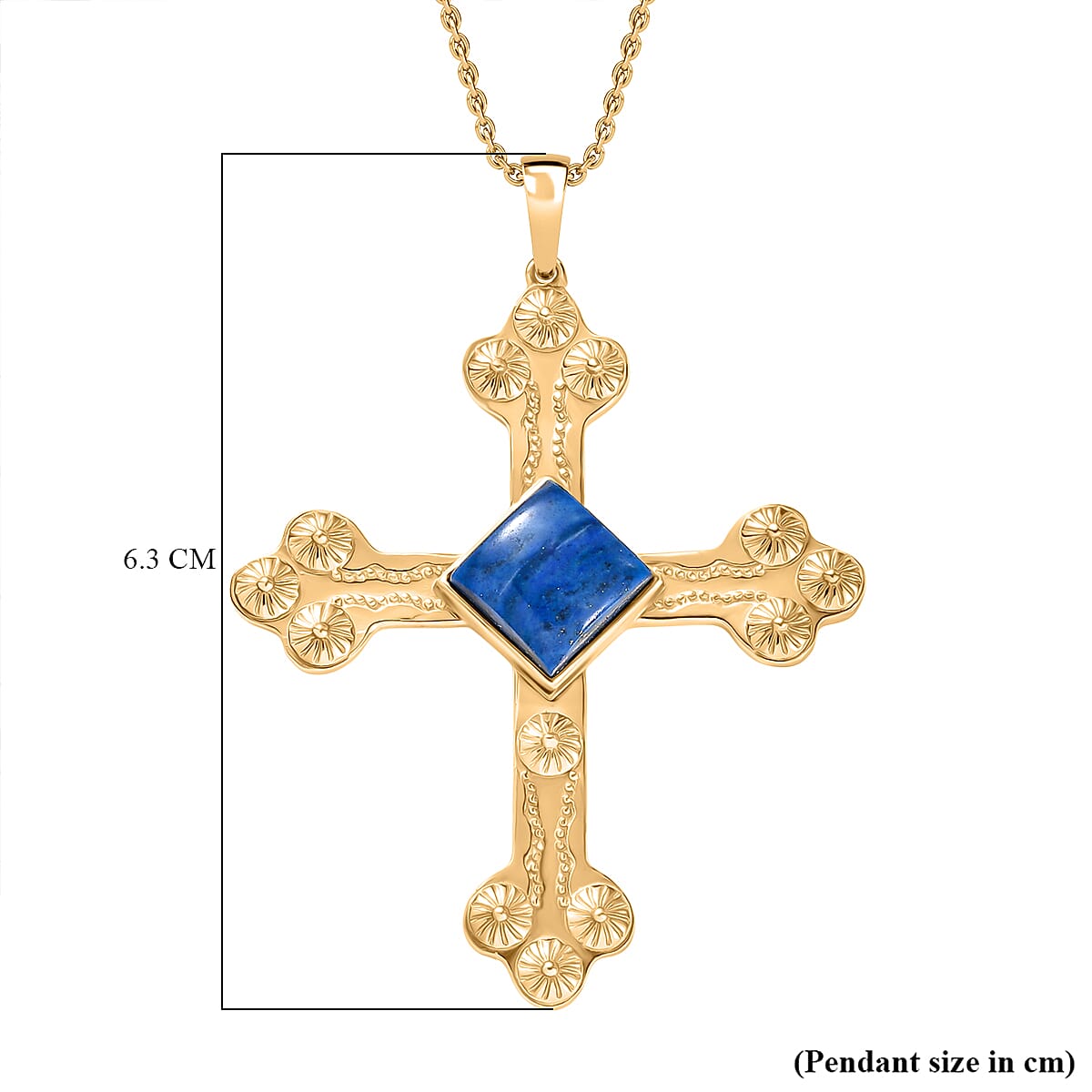 EverTrue Lapis Lagoon Cross Pendant with Chain (Size - 20) in Yellow Gold Tone 7.17 Ct.