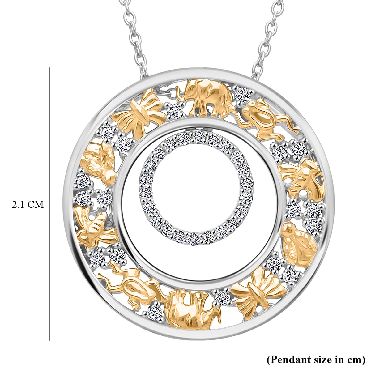 GP Italian Garden Collection - White Diamond Kanchanaburi Blue Sapphire Pendant with Chain (Size 18 - 2) in Rhodium Overlay & Yellow Gold Plated Sterling Silver