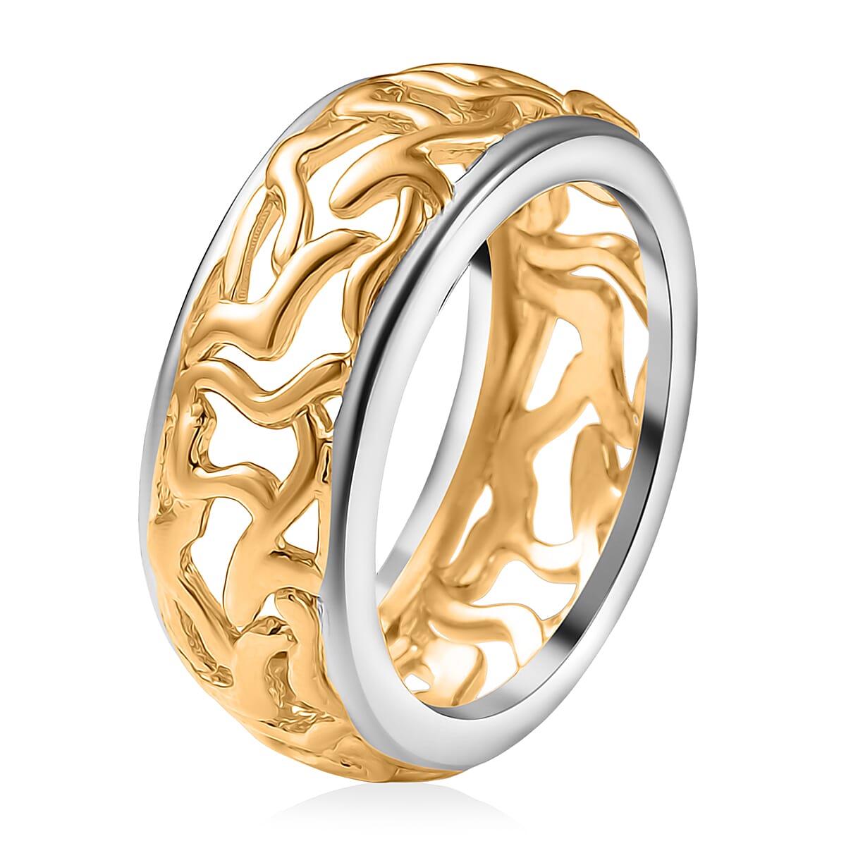 EverTrue 2 Piece Set - Ring (Size K) & Tree of Life Pendant with Chain (Size 20) in Yellow Gold Plated & Platinum Overlay