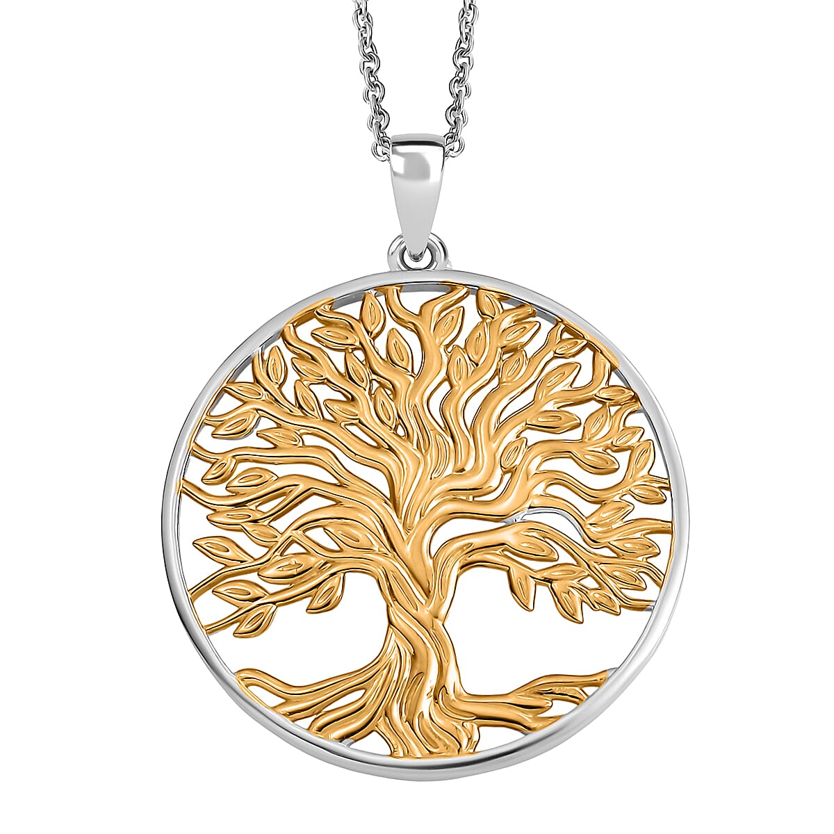 EverTrue 2 Piece Set - Ring (Size K) & Tree of Life Pendant with Chain (Size 20) in Yellow Gold Plated & Platinum Overlay
