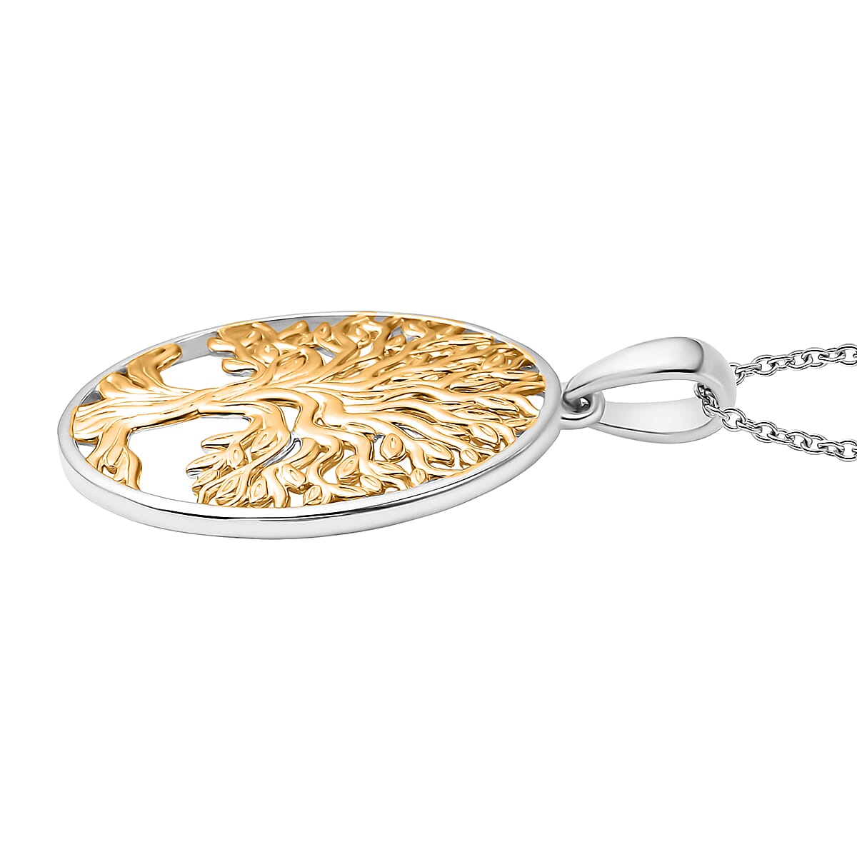EverTrue 2 Piece Set - Ring (Size K) & Tree of Life Pendant with Chain (Size 20) in Yellow Gold Plated & Platinum Overlay