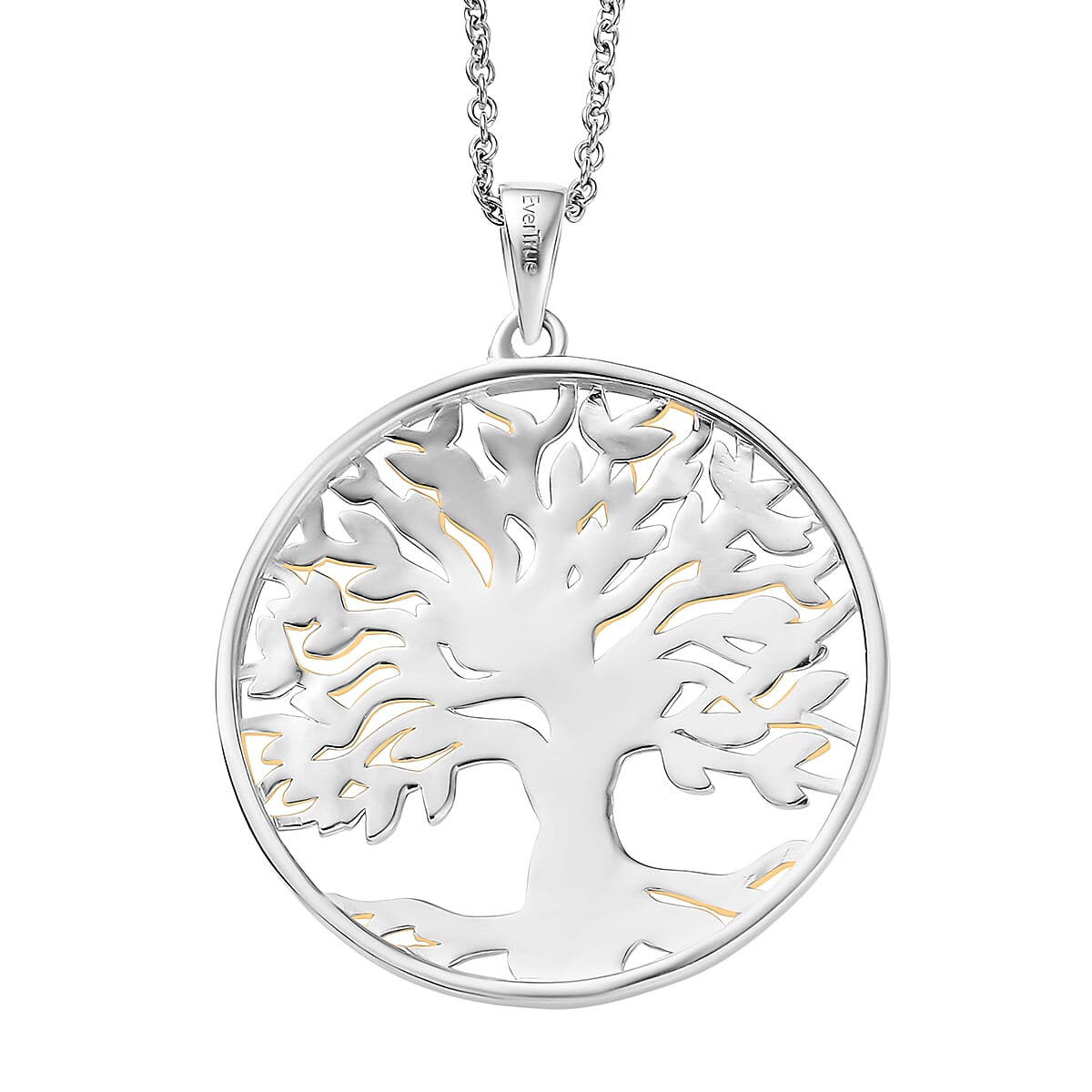 EverTrue 2 Piece Set - Ring (Size K) & Tree of Life Pendant with Chain (Size 20) in Yellow Gold Plated & Platinum Overlay