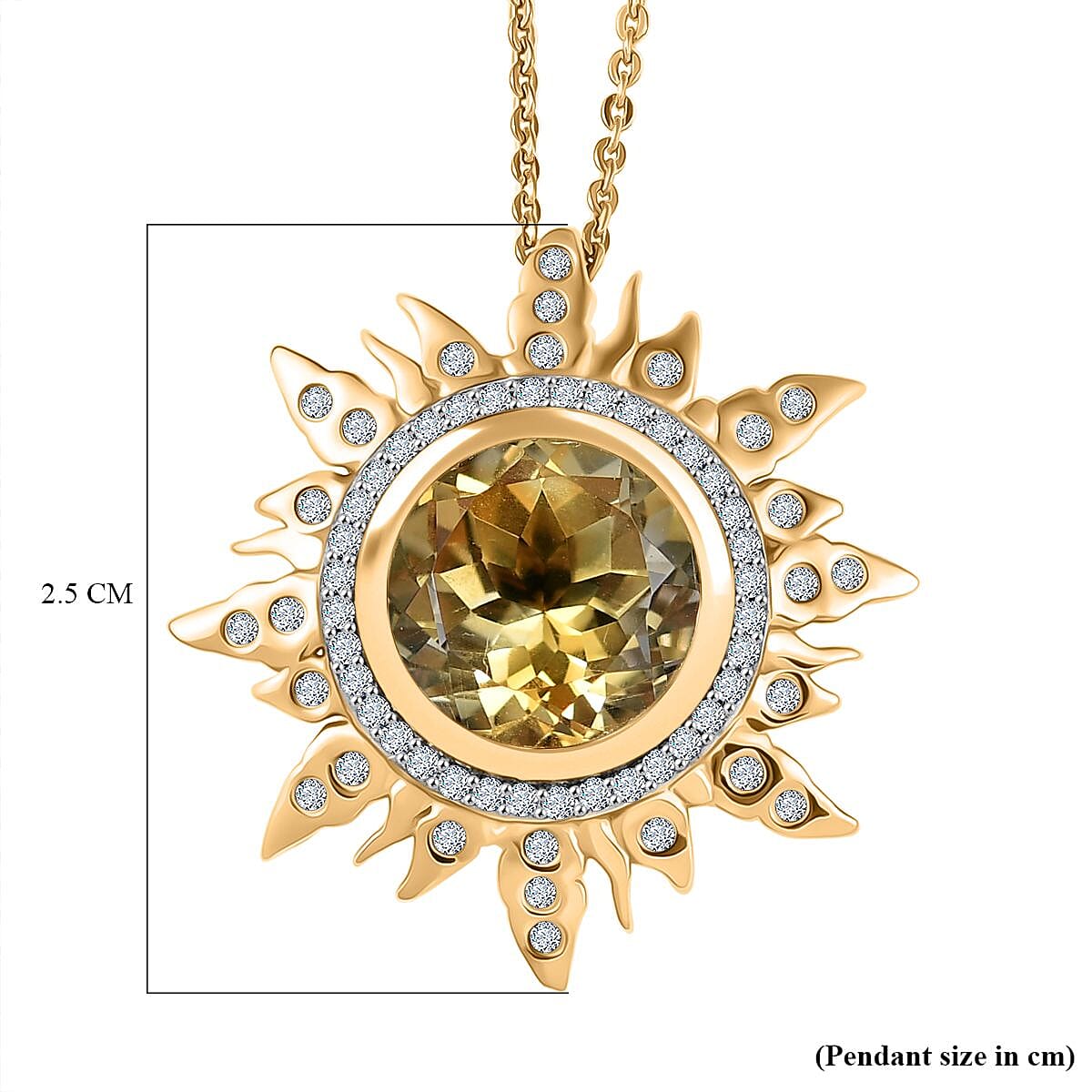 GP- Celestial Dream Collection Citrine, White Zircon & Blue Sapphire Pendant with Chain (Size 20) in 18K Vermeil Yellow Gold Plated Sterling Silver 4.13 Ct, Silver Wt. 5.30 Gms.