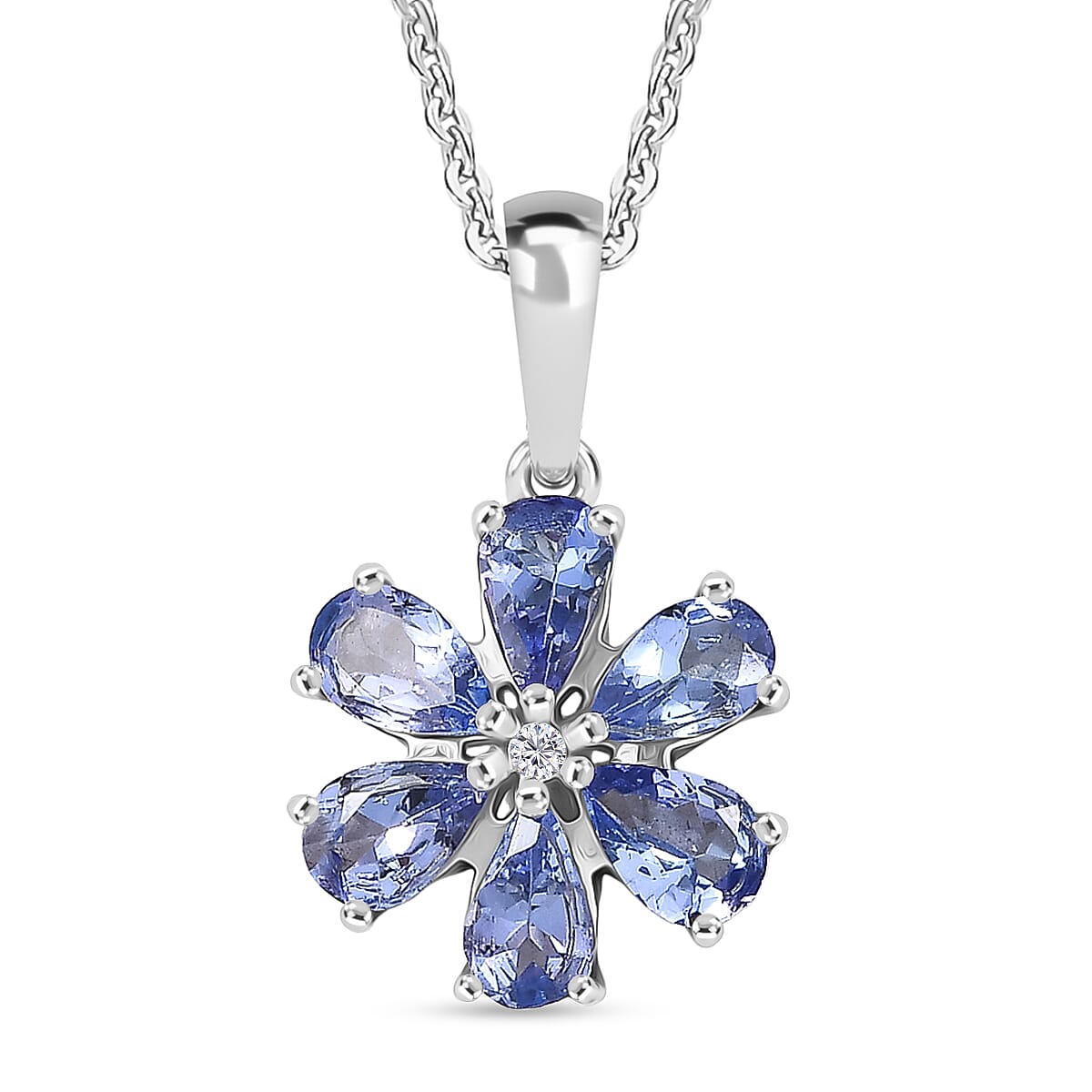 D'Joy Tanzanite & White Zircon Pendant with Chain (Size 20) in Platinum Overlay Sterling Silver 1.20 Ct.