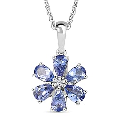 D'Joy Tanzanite & White Zircon Pendant with Chain (Size 20) in Platinum Overlay Sterling Silver 1.20 Ct.