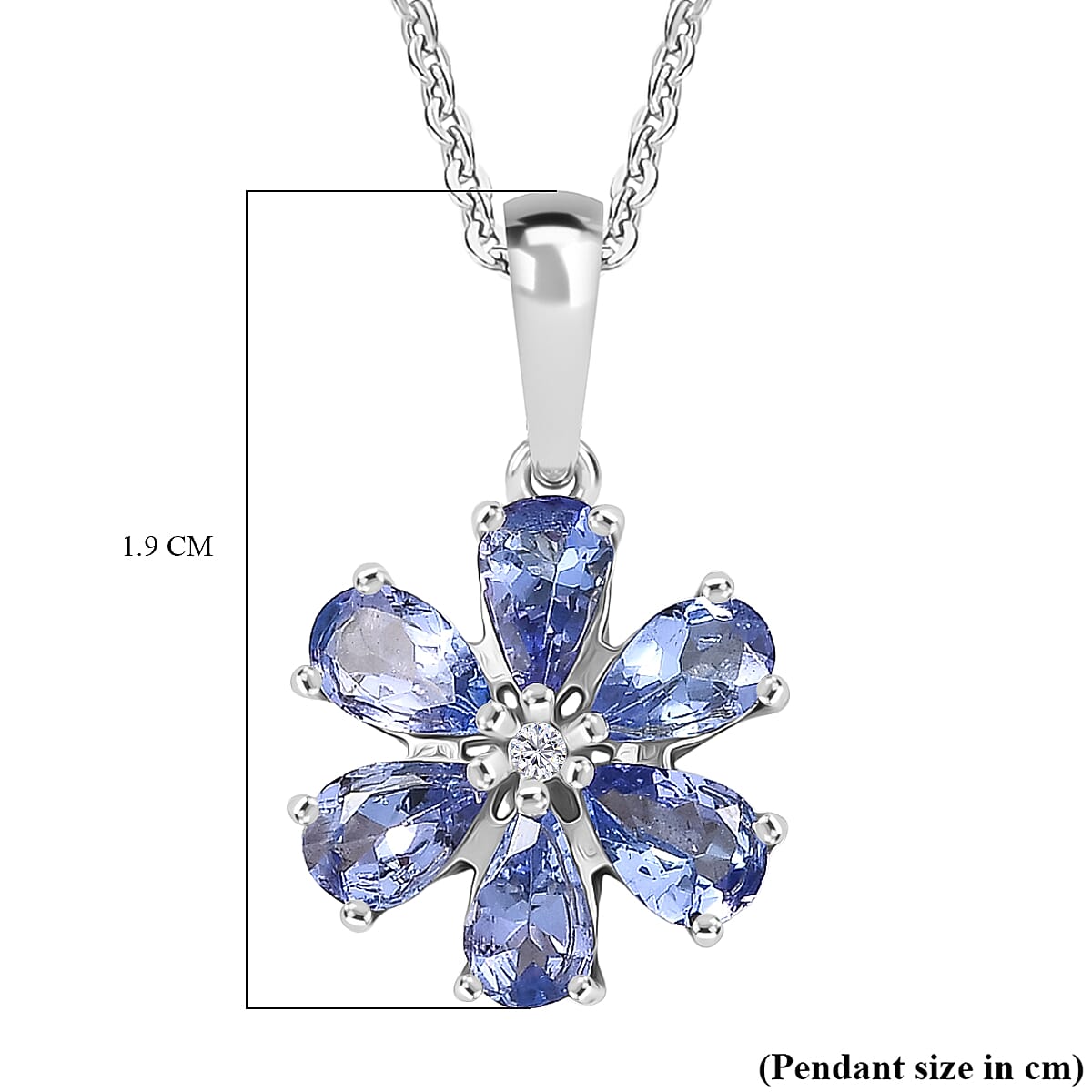D'Joy Tanzanite & White Zircon Pendant with Chain (Size 20) in Platinum Overlay Sterling Silver 1.20 Ct.