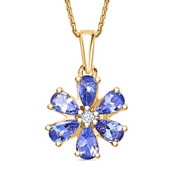 D'Joy Tanzanite & White Zircon Pendant with Chain (Size 20) in Platinum Overlay Sterling Silver 1.20 Ct.